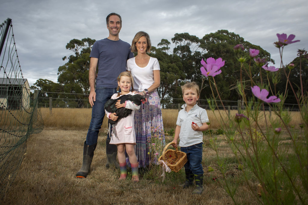 Mike says the kids love to help with picking the strawberries and collecting eggs.  Photo: Stephen McKenzie