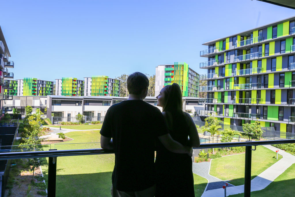 Harley Faulkner and Morgan Kallman have moved into the former Gold Coast Commonwealth Games Athletes Village, now Australia's first build-to-rent complex. Photo: Supplied
