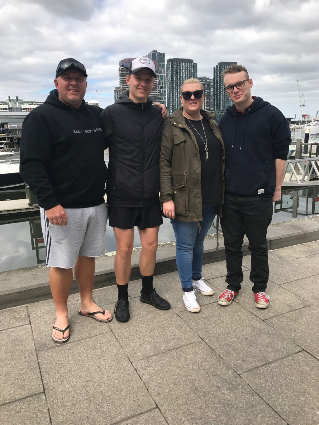 From left, Sam, Joe, Vicki and Fred Williams in Docklands. Photo: Supplied