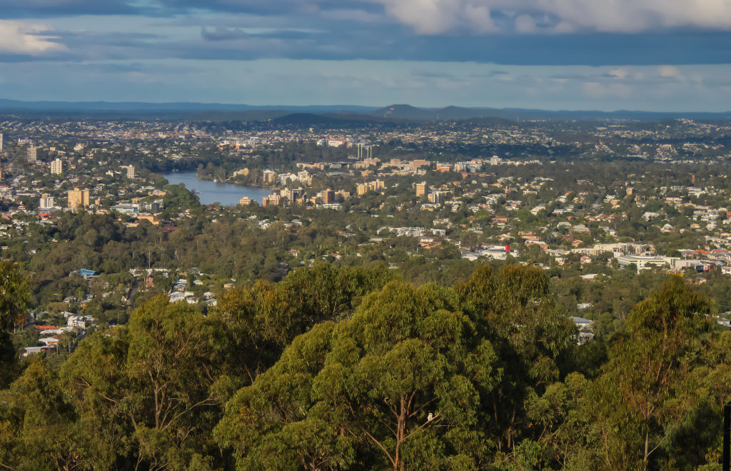 View of Brisbane Queensland Australia from lookout on top of Mt Coot-tha.