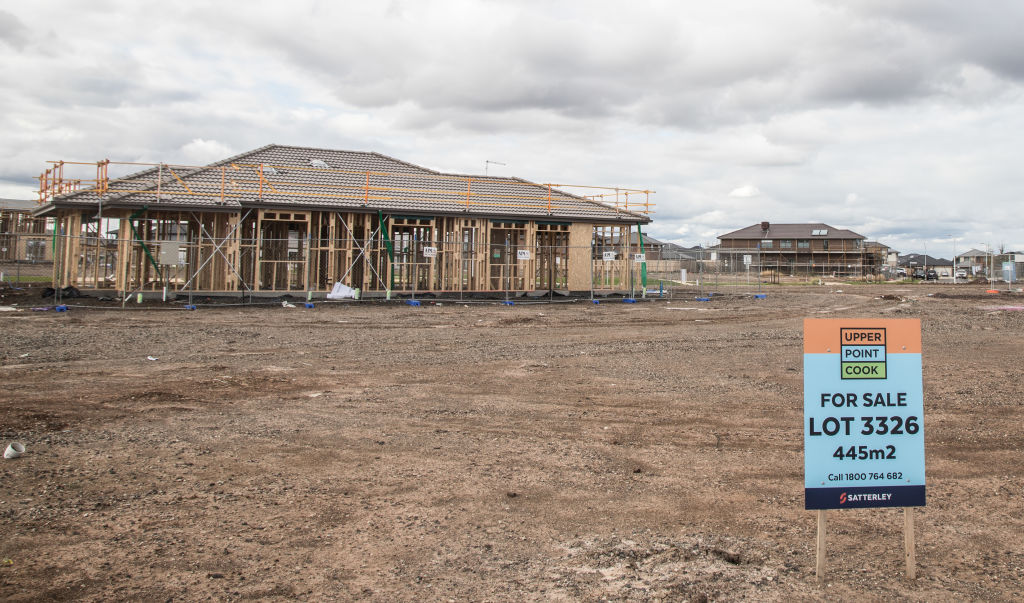 New homes under construction in Point Cook, one of the first-home buyer hotspots in Melbourne. Photo: Leigh Henningham