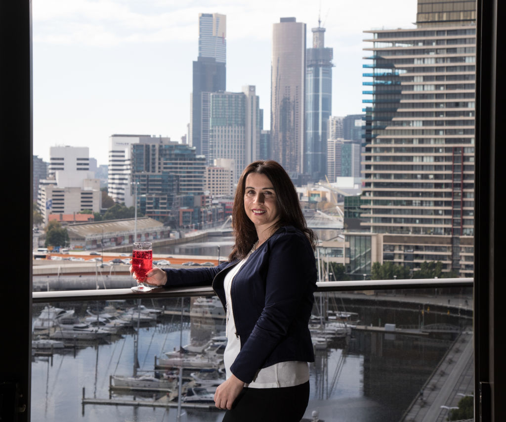 Linda Elmazovski loves the view from her Docklands apartment. Photo: Leigh Henningham