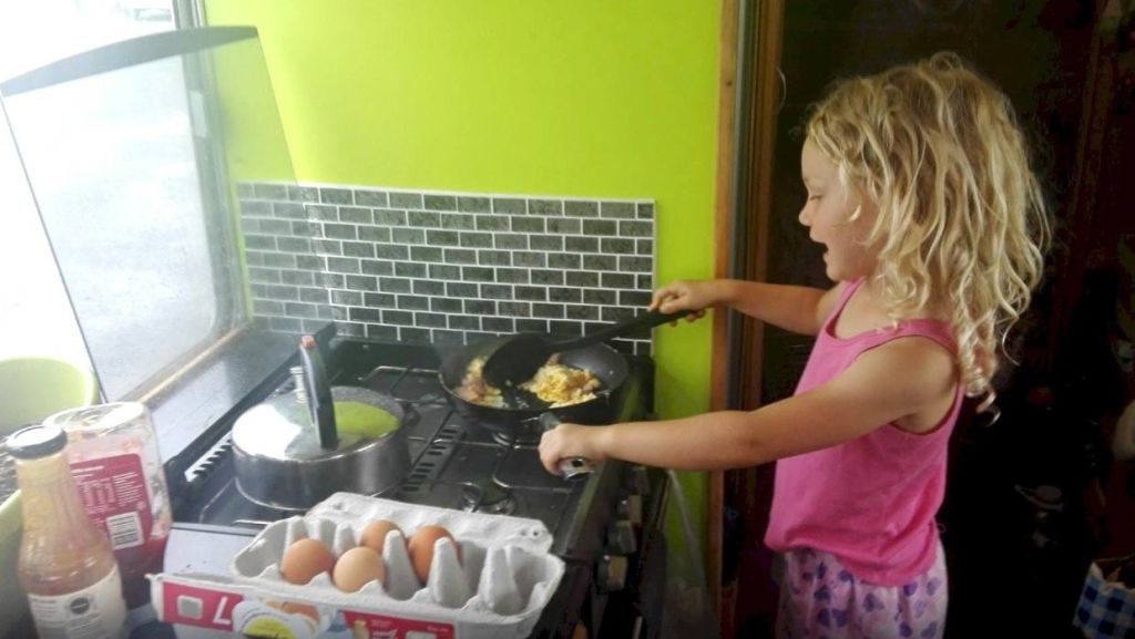 Everyone in the James family pitches in, including seven-year-old Ziva. Photo: Supplied