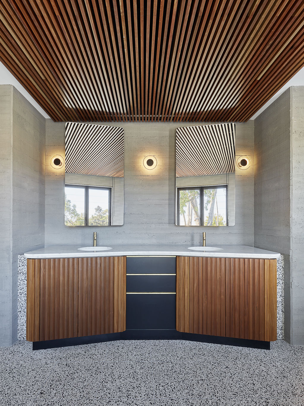 Timber, terrazzo and concrete take centre stage here. Photo: Jack Lovel