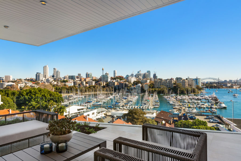 The harbour view from the recently completed Aloft building in Darling Point developed by Terry Younes. Photo: Supplied