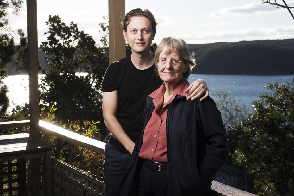 Anne Brooksbank, pictured at her Palm Beach home with her son Jack Ellis soon after Bob Ellis died in 2016.  Photo: James Brickwood