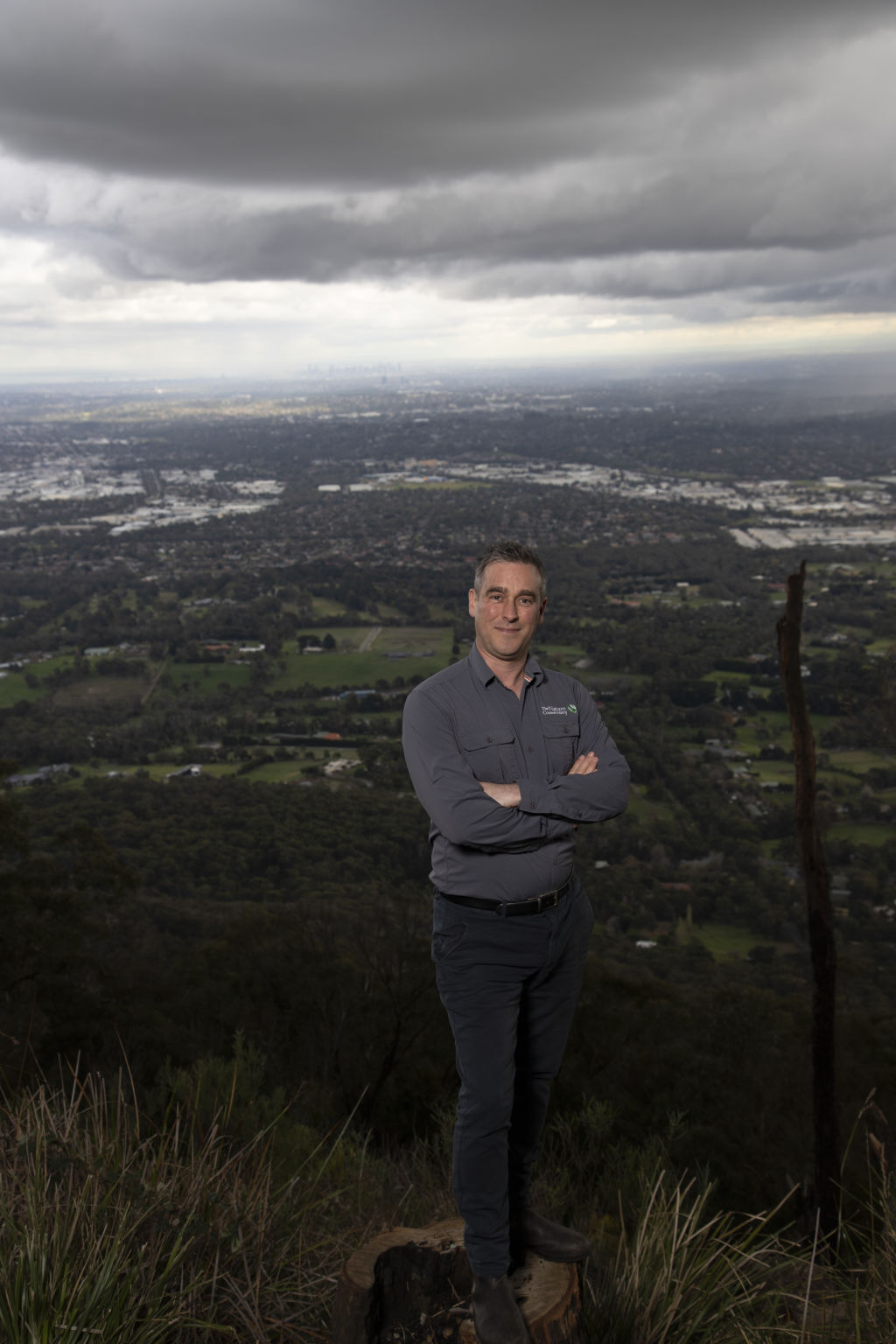 James Fitzsimons, director of Nature Conservancy, atop Mount Dandenong. He's pushing for a green-ification of Melbourne through a much deeper tree canopy. Photo: Leigh Henningham