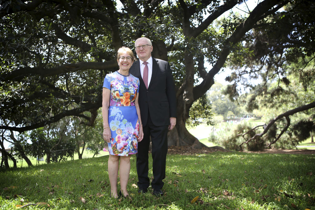 Govenor of NSW Margaret Beazley with her husband Dennis Wilson. Photo: James Alcock