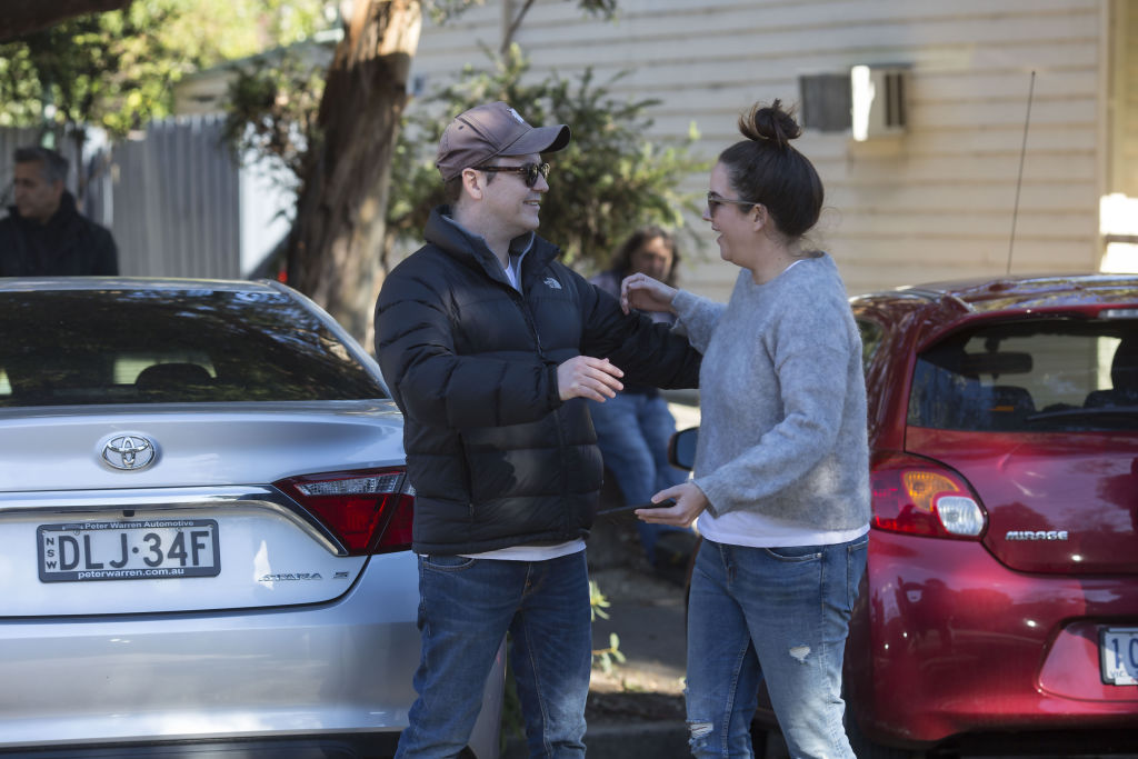 The winning bidders of 60 Pakington St, St Kilda, Chris and Charlotte, relieved to have come out on top on auction day. Photo: Steve McKenzie