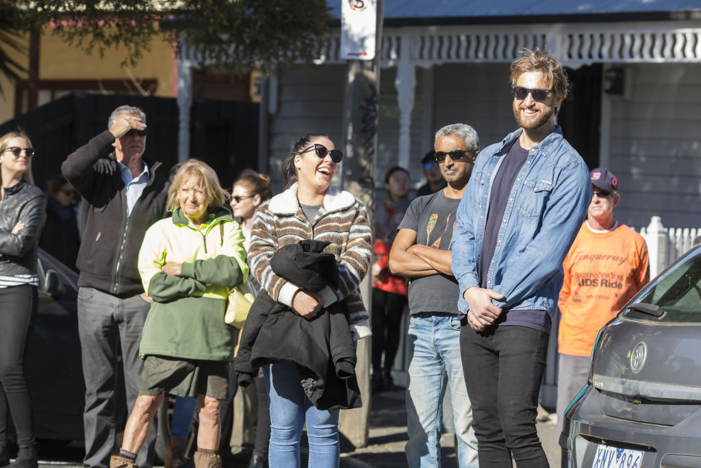 Bidders at the auction of 60 Pakington Street, St Kilda. Photo: Steve McKenzie