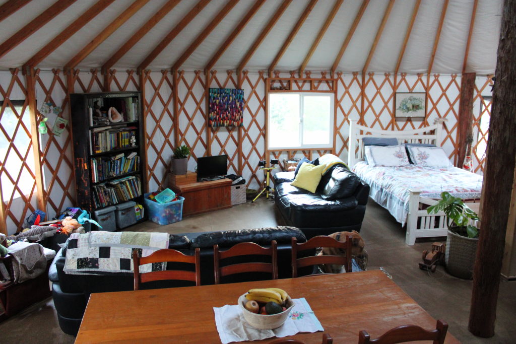 They have been living in the nine-metre diameter yurt for the past four months and have experienced a few frosty winter nights. Photo: Supplied