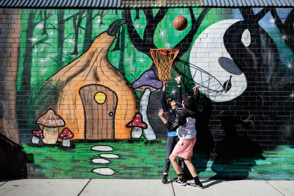 Colourful street art outside Fox & Bow, a cafe in Farrer. Photo: Ashley St George