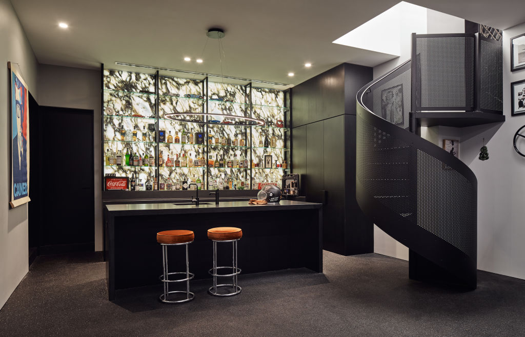The basement bar in a Hawthorn East residence built by Visioneer Builders. Photo: Peter Bennetts