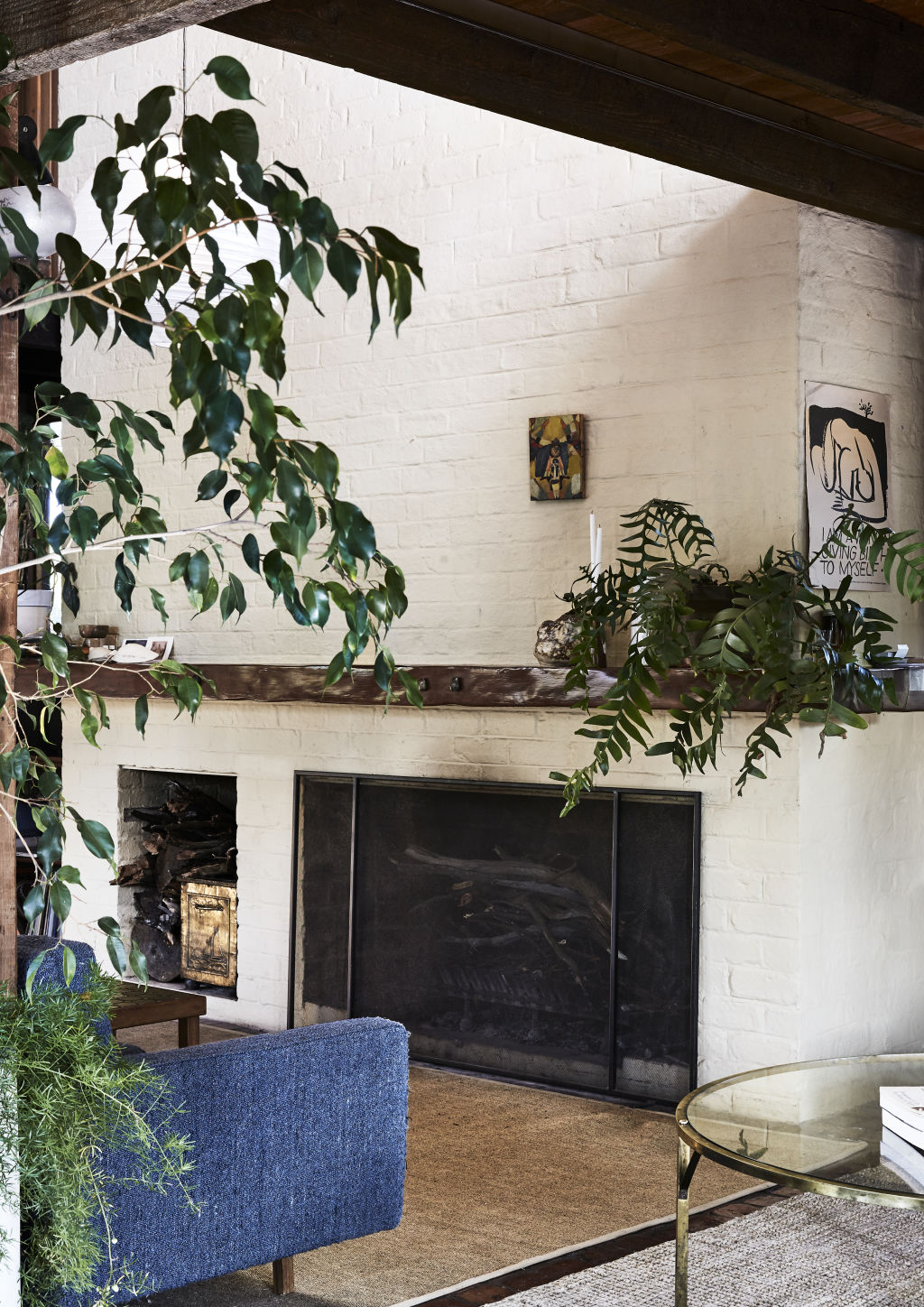 One of the two fireplaces in the expansive home.  Styling: Annie Portelli. Photo: Caitlin Mills