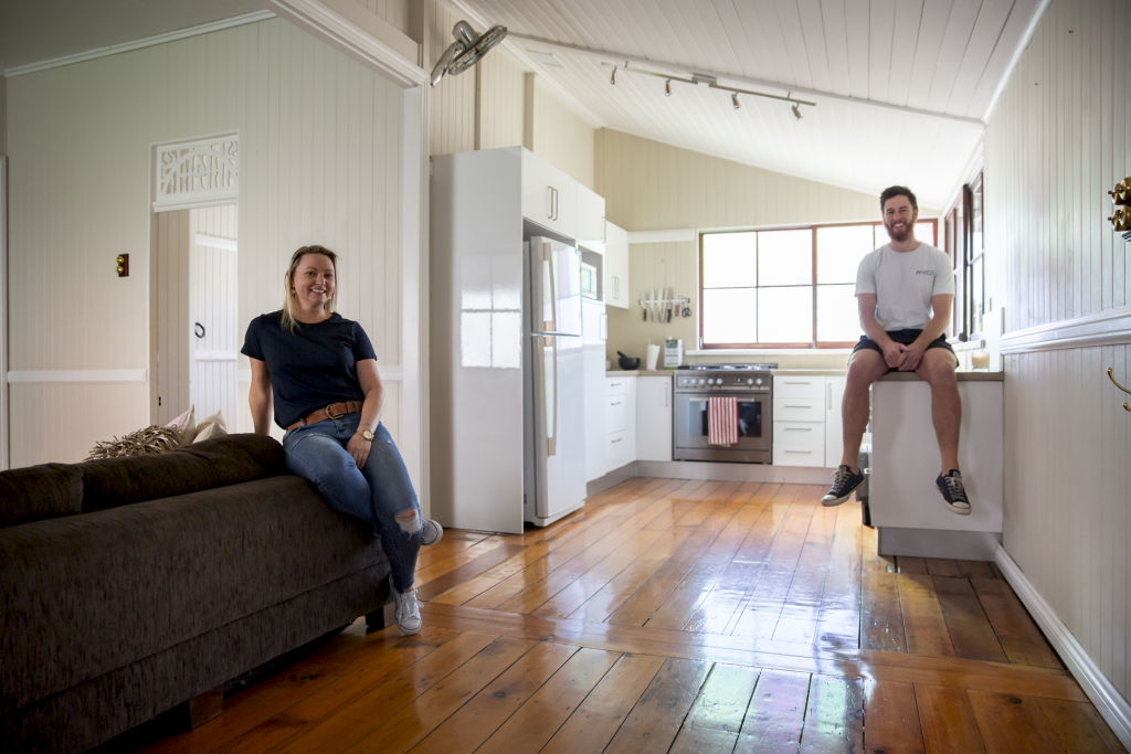 Inside Caz and Kyle's Queenslander home, which they were able to afford by purchasing together as mates.  Photo: Tammy Law