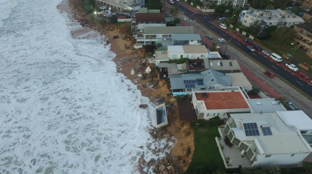 The row of waterfront homes at Collaroy badly affected by coastal erosion.