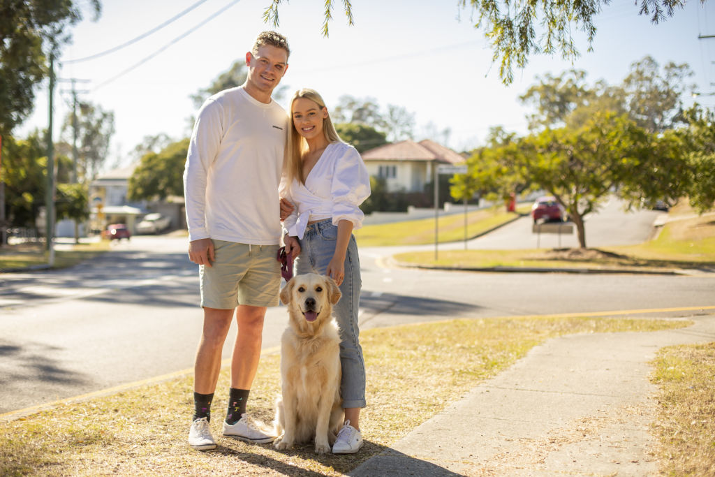 Bryce Hegarty and Hannah Riall with their dog Parsley hope to secure a new house in Ashgrove sometime in the next four weeks. Photo: Tammy Law