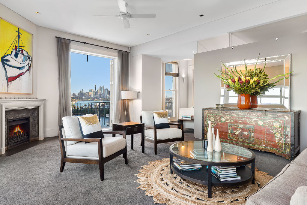The three-bedroom apartment is set on Curraghbeena Point with panoramic Sydney Harbour views.