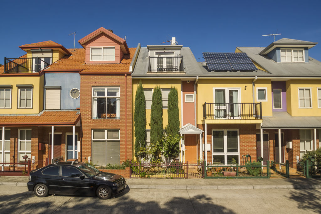 Colourful townhouses in Brunswick, Melbourne. Photo: iStock/kokkai