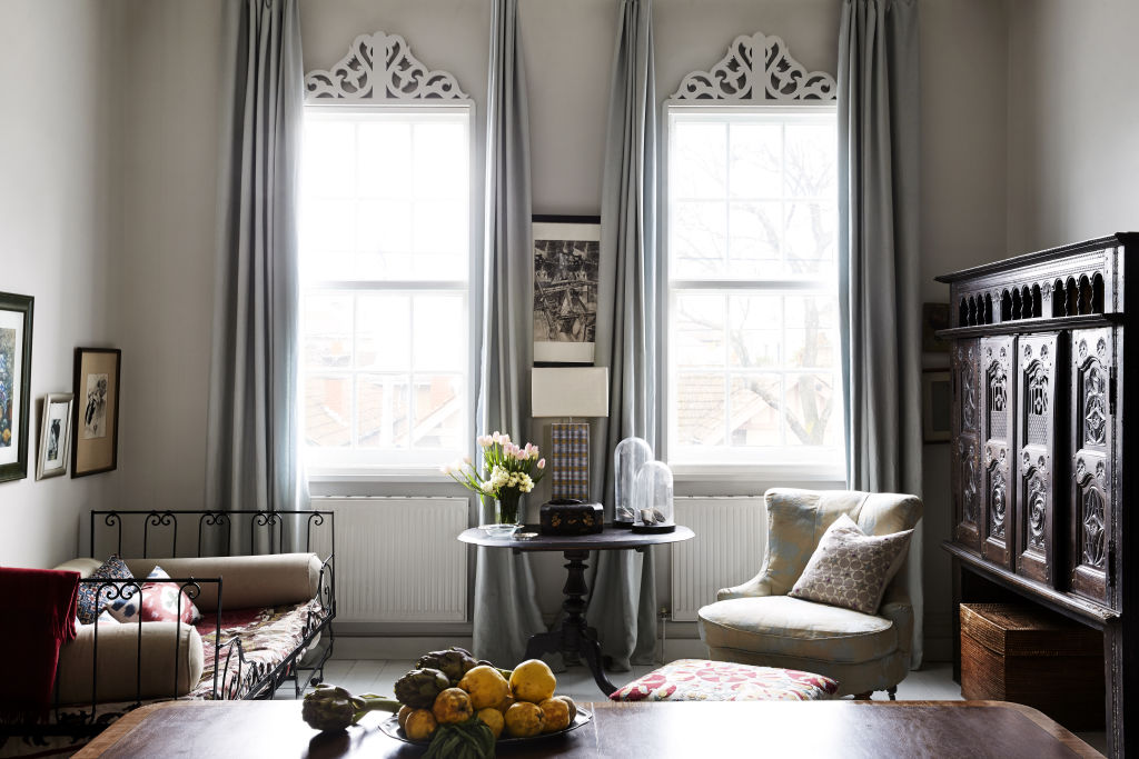 The sunny end of the sitting room. Dulux Natural White is used on the walls. Styling: Annie Portelli. Photo: Caitlin Mills