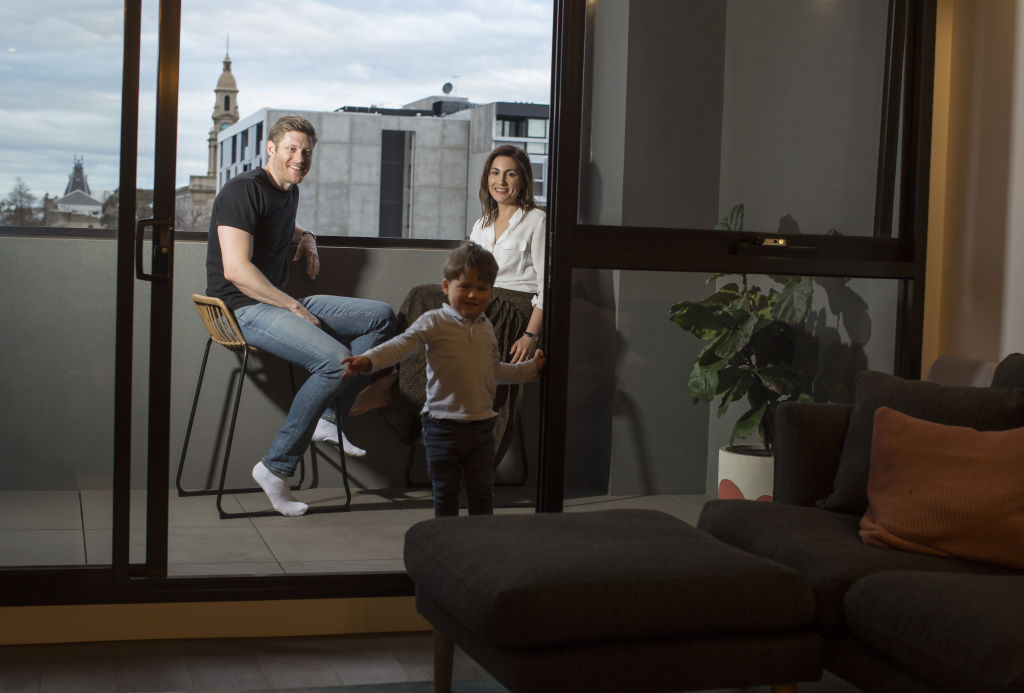 The Hoopers say son Elliotneeds space, so they're reluctantly selling their two-and-a-half year-old apartment, which they say is a cut above most others in the market.  Photo: Stephen McKenzie