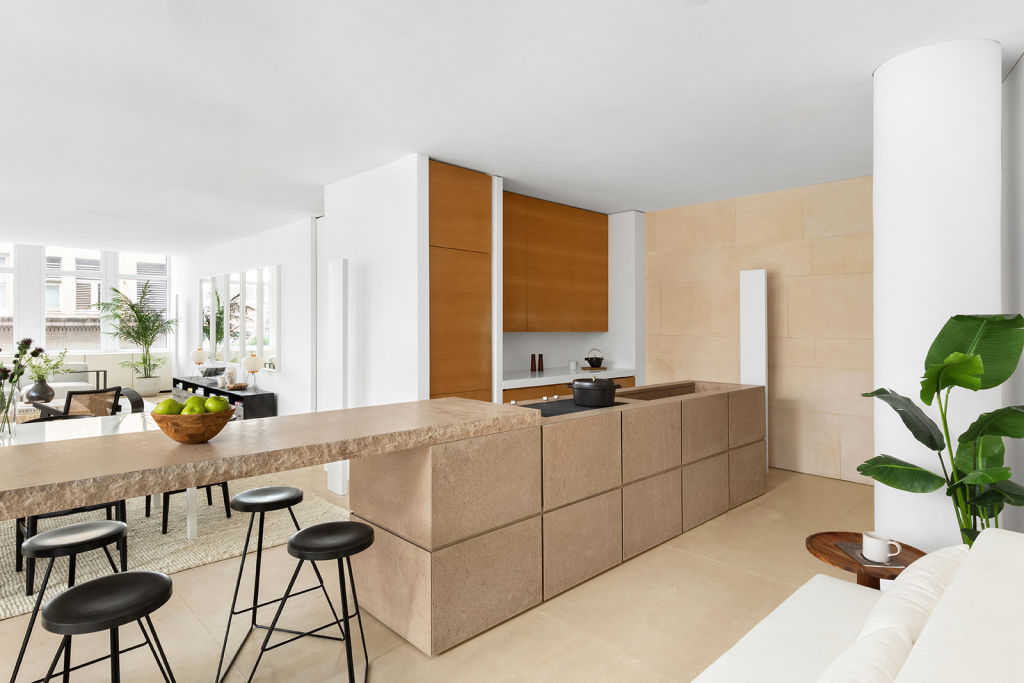 The rough-hewn kitchen bench.  Photo: CORE/Tim Waltman