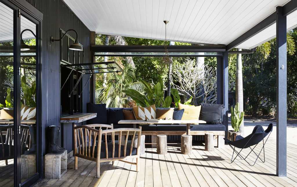 Pampa cushions, St Barts chair, Boho Blue butterly chair, Barn Light Australia light, Fossil Vintage table. Styling: Annie Portelli. Photo: Caitlin Mills