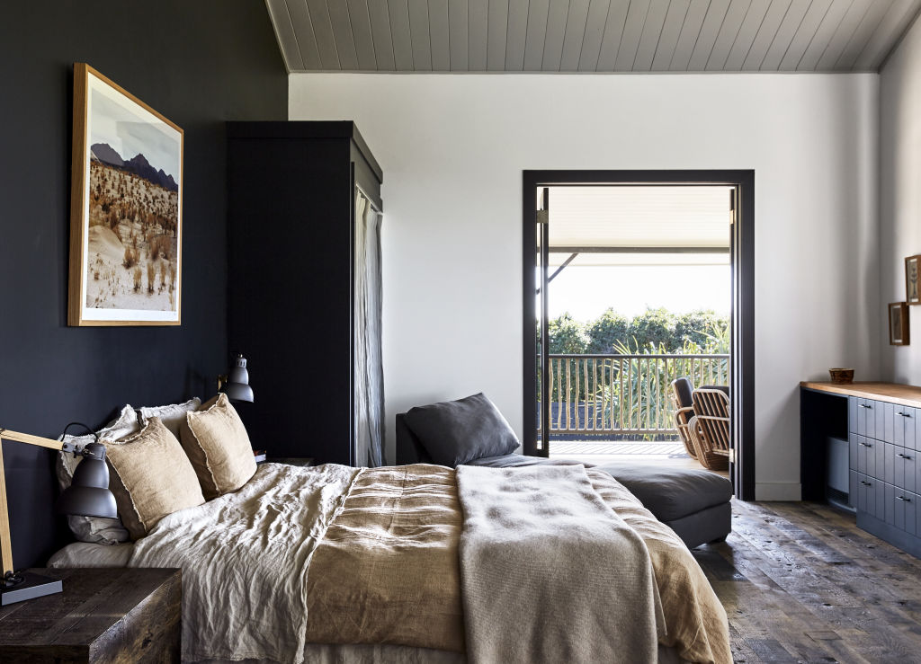 Island Luxe Bangalow bed linen in the master bedroom and Pampa desert print. Styling: Annie Portelli. Photo: Caitlin Mills