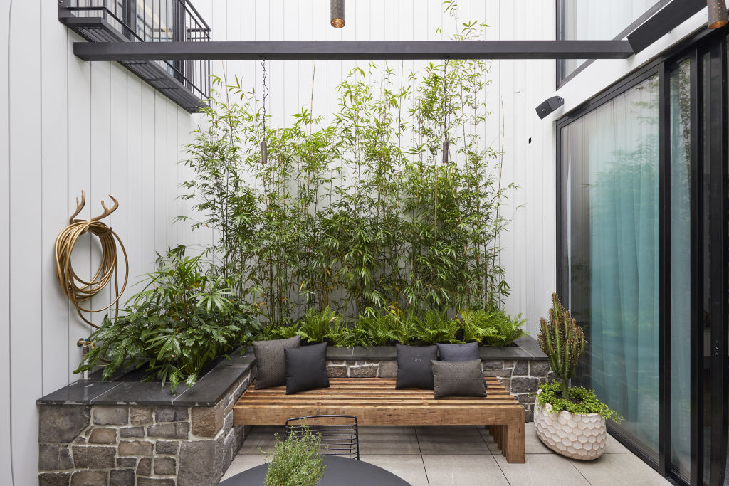 Central courtyards bring light and airflow into narrow terraces. Pictured: Matt and Elise's courtyard. Photo: Channel Nine