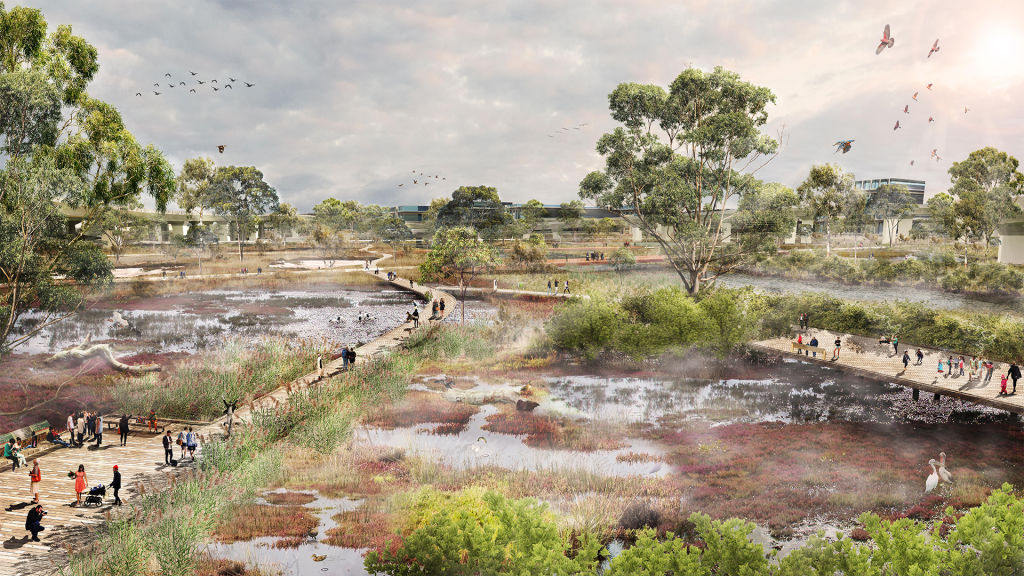 Moonee Ponds Creek Opportunities Plan includes parklands, paths, bikeways and multi-use civic spaces and was recognised at the AILA awards. Photo: Australian Institute of Landscape Architects