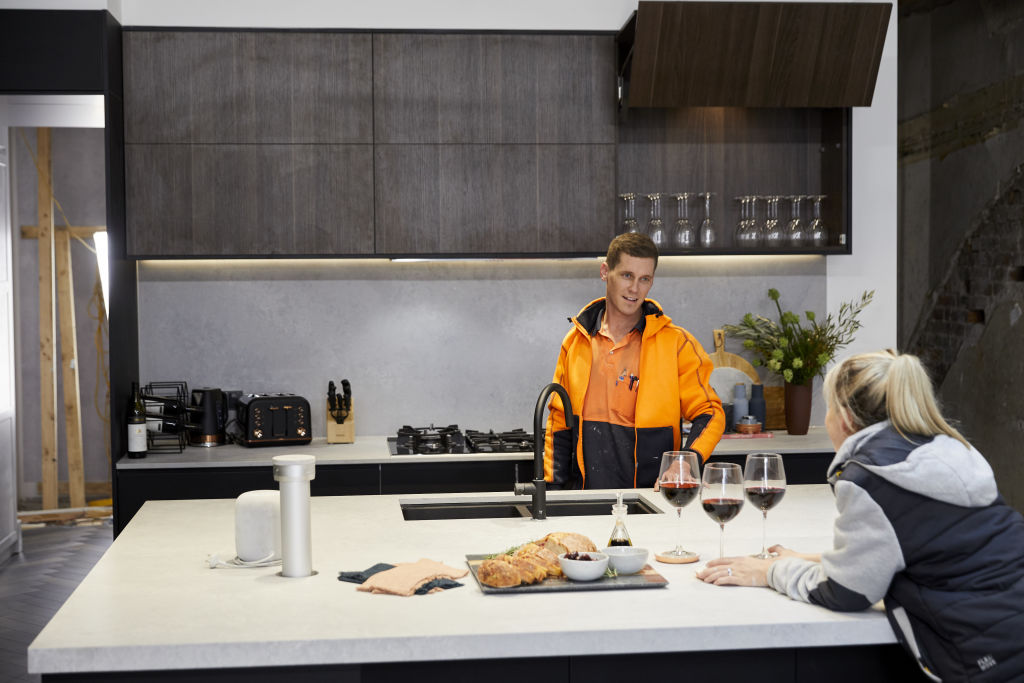 Tess and Luke's kitchen includes touch to open overhead cabinets. Photo: Channel Nine