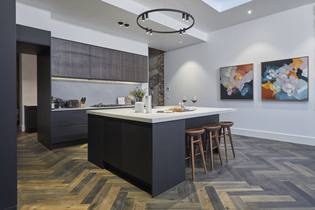 Tess and Luke's kitchen also features incredible flooring. Photo: Channel Nine