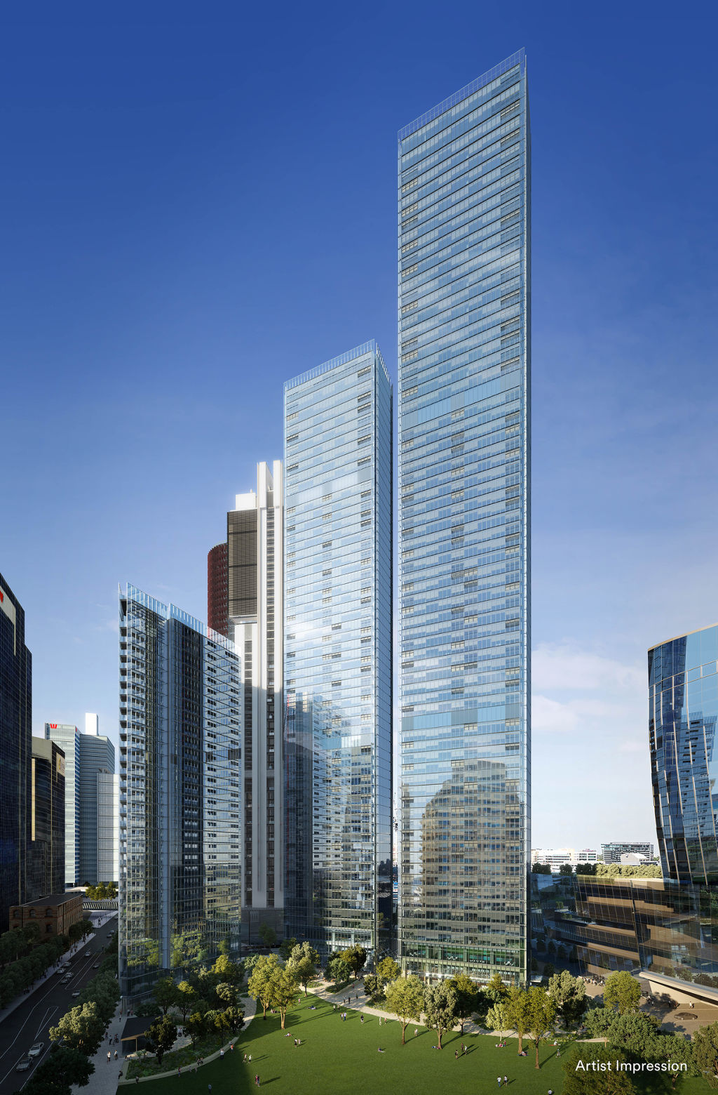 An artist's impression of the three towers that will comprise the One Sydney Harbour development. Photo: Lendlease