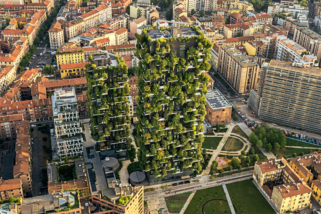 The Bosco Verticale towers in Milan use nature as an essential component of the architecture. Photo: Supplied