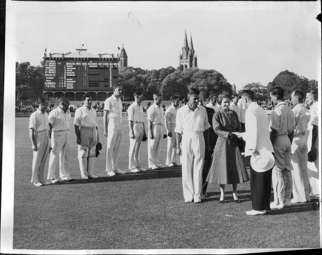Adelaide Oval is central to the city's sporting history. Here, the Queen meets Australian cricketers at the oval in 1954. Photo: Fairfax Media