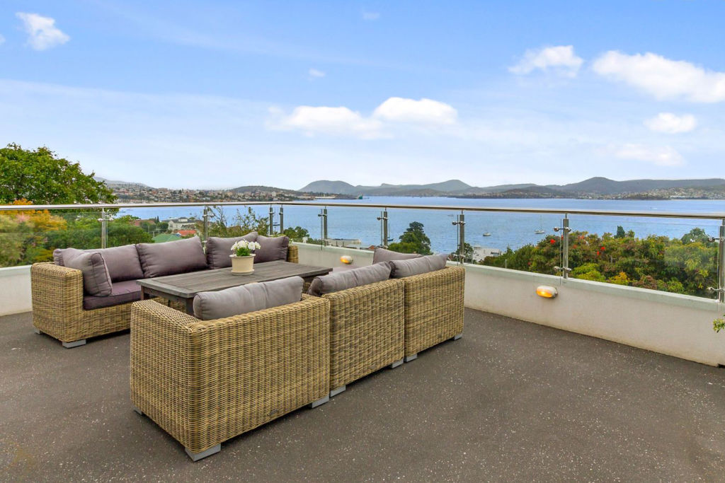 The view from 8 St Canice Avenue in Sandy Bay. Pam Corkhill is seeking offers of more than $1.7 million. Photo: Knight Frank Tasmania