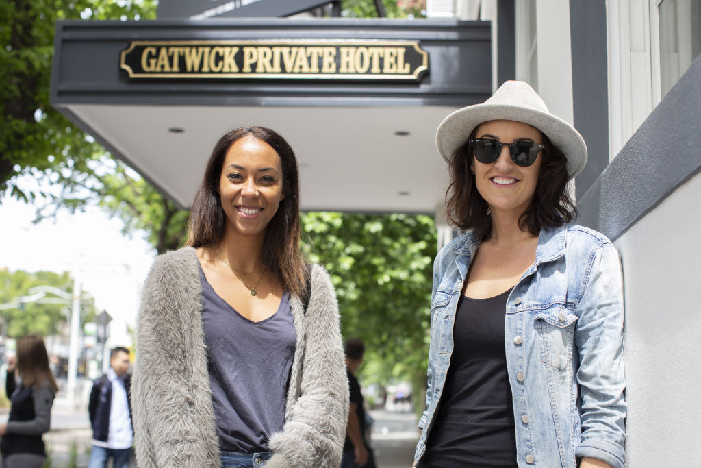 Former contestants Bianca and Carla watched the auction. Photo: Stephen McKenzie