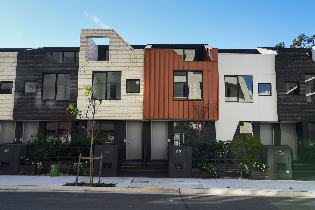 Housing across the road from The Sugarcube apartment building complex in Erskineville, Sydney, NSW. The building developments have been delayed. 18th July, 2019. Photo: Kate Geraghty/SMH