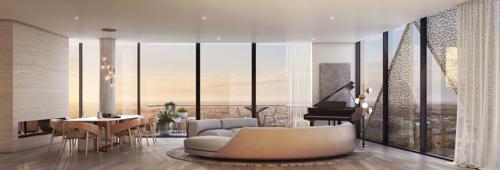 The penthouse living area will have sweeping views of the city. Photo: Artist's impression