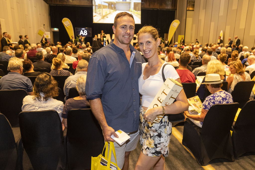 Aaron and Celeste Morgan snapped up the first deal of the day. Photo: Glenn Hunt