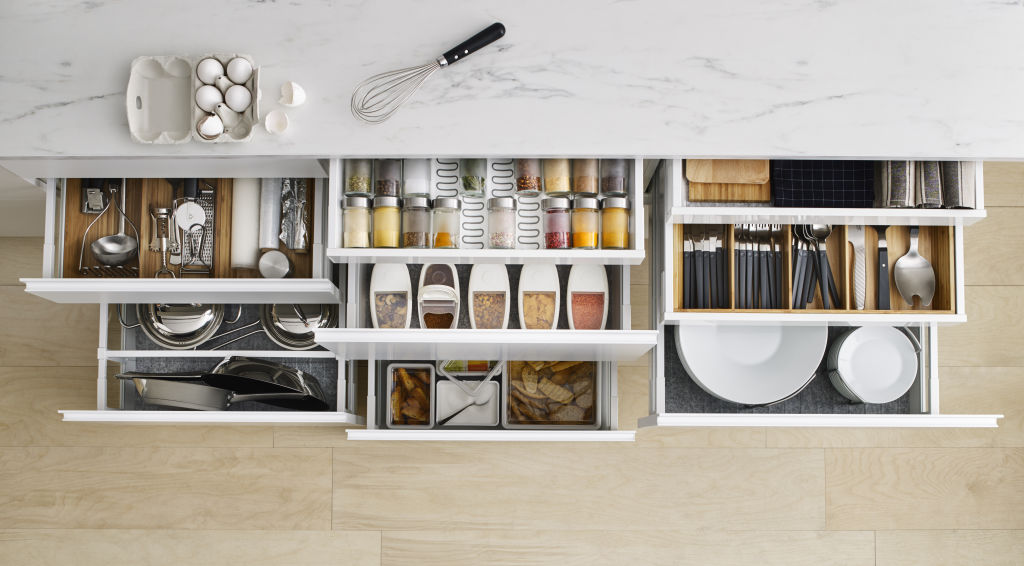 The pantry is more forgiving, so you can get away with a deep clean once or twice a year. Photo: Ikea