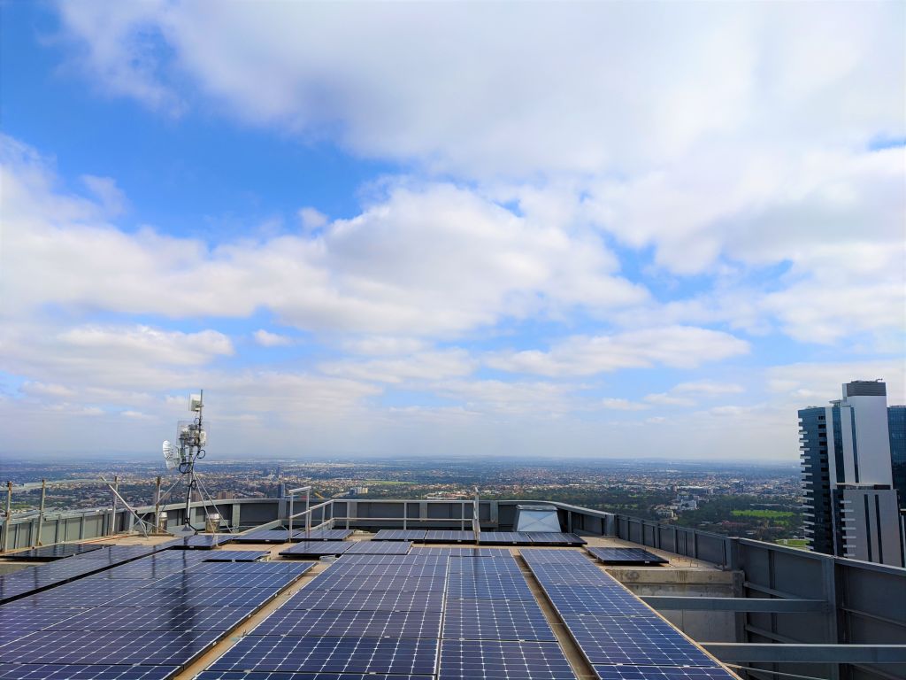 The Eq building's solar array is the tallest in the city. Photo: Scott McCloud