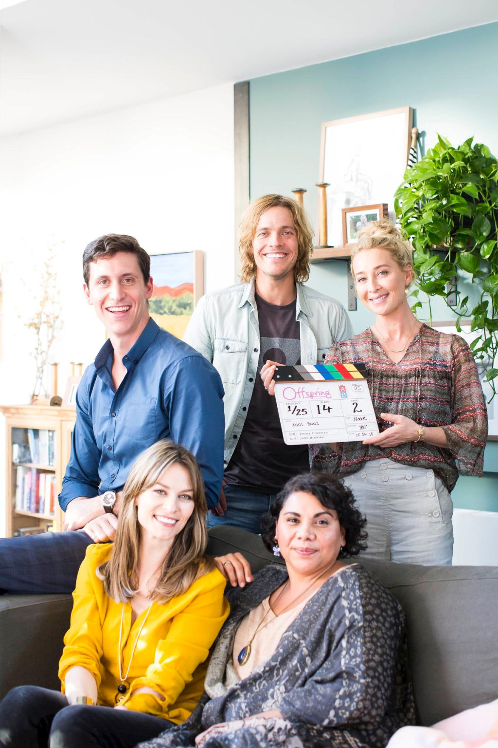 Offspring's cast for season six: back - TJ Power, Richard Davies, Asher Keddie. Seated - Kat Stewart, Deborah Mailman. Photo: Supplied.