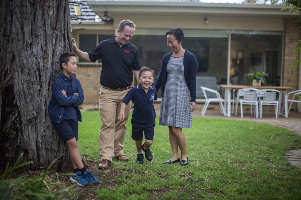 Sul Thompson, Mamiko Nakada and their sons, Kazu and Daichi Nakada are selling 24 Drummond Street, Blackburn South for $1.1 million to $1.2 million.. Photo: Stephen McKenzie