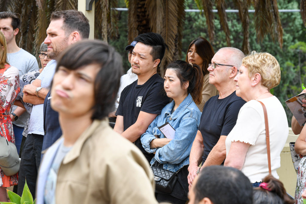 Bidders at the auction of 2/1a Penrose Street, Lane Cove. Photo: Peter Rae