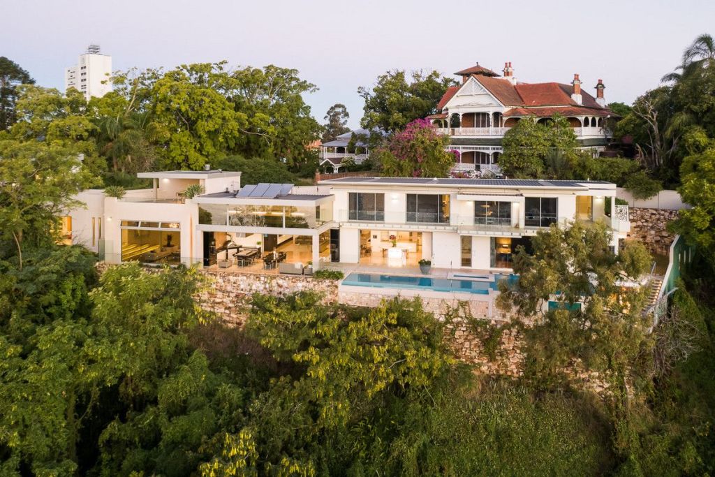 Lamb House, at 9 Leopard Street, is perched directly above 1 Leopard Street, Brisbane's most expensive trophy home. It was recently bought by Karl Morris, Broncos chairman. Photo: Place Estate Agents New Farm