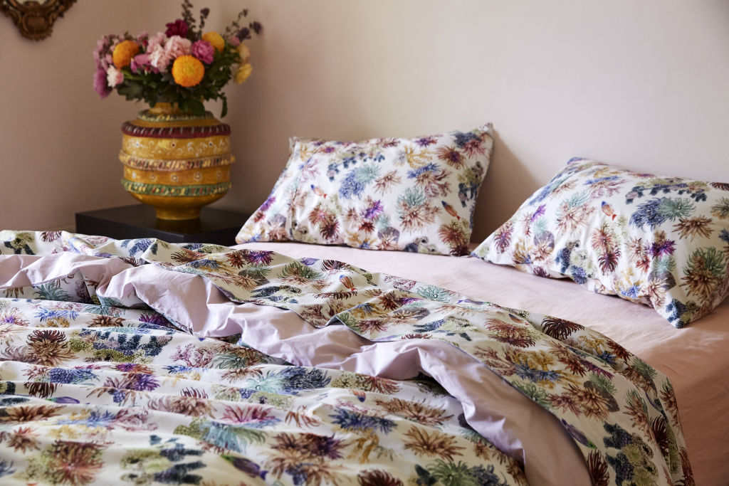 Seasonal bed linen can provide a stylish sanctuary. Photo: Caitlin Mills for Kip&Co