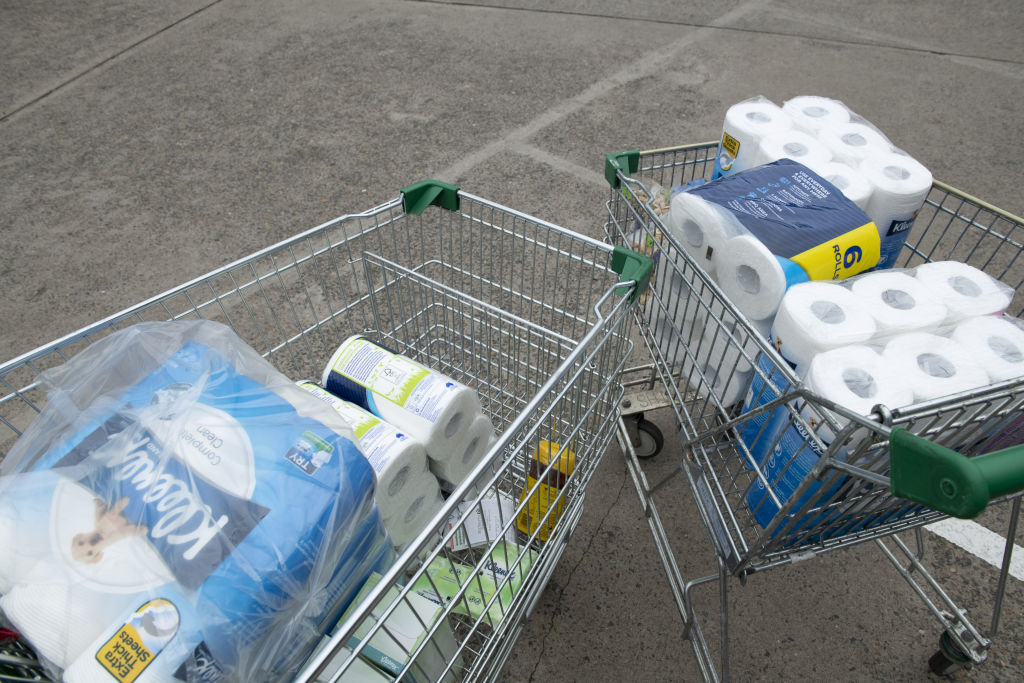 Shopping trolley overflowing with toilet paper? That's just a standard grocery shop for me. Photo: Rhett Wyman