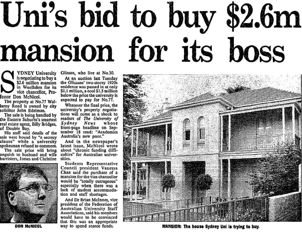 How The Sydney Morning Herald reported the university's purchase in 1990.