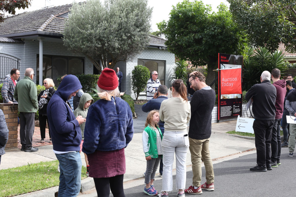 The auction for 13 Noel Street Brunswick East was well attended.  Photo: Stephen McKenzie